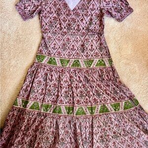 NWOT VICTORIA DUNN Birdie Dress in soft floral riseand Green-XS